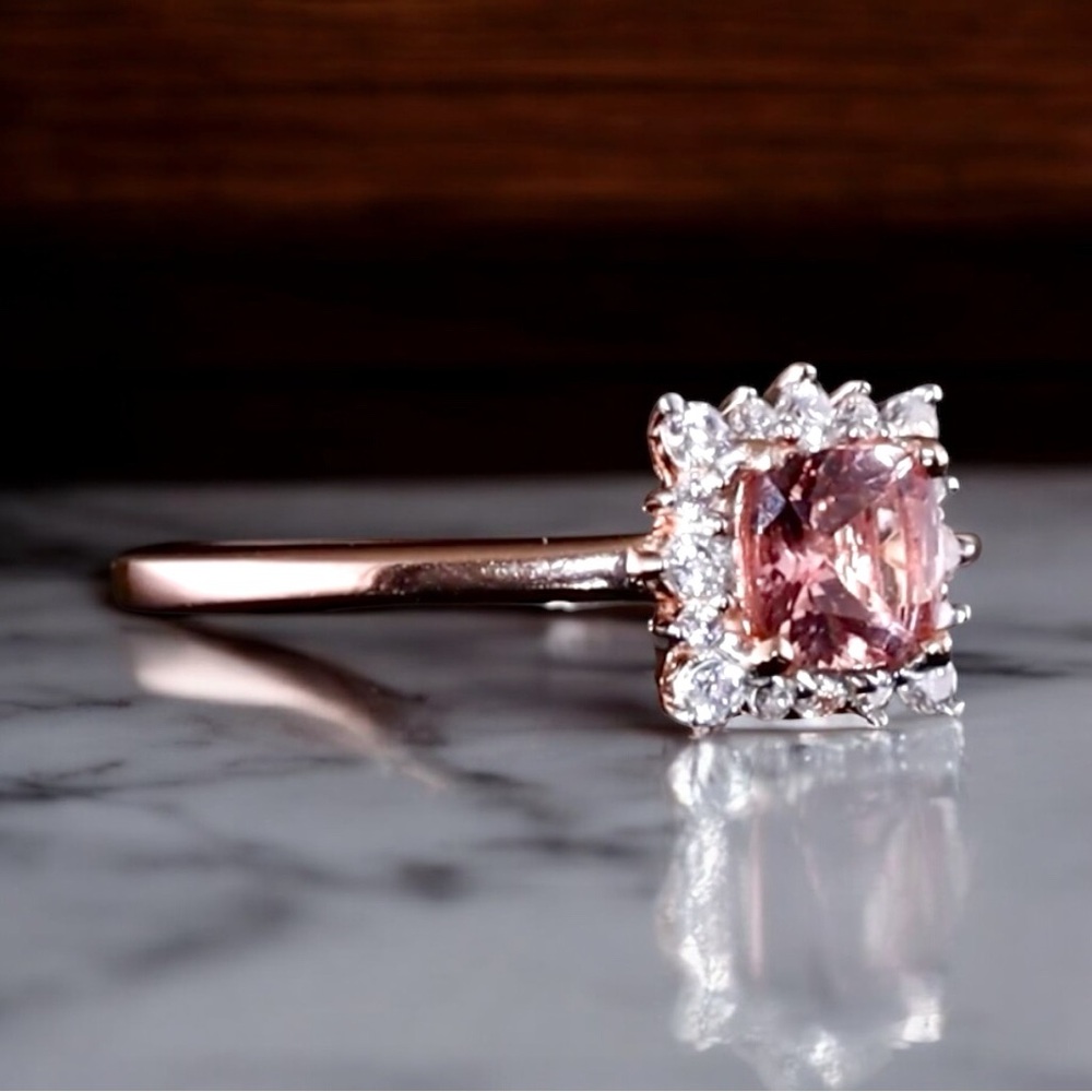 Blush Pink Apatite Halo Ring 14K Rose Gold over 925 Sterling Silver - Picture 6 of 14